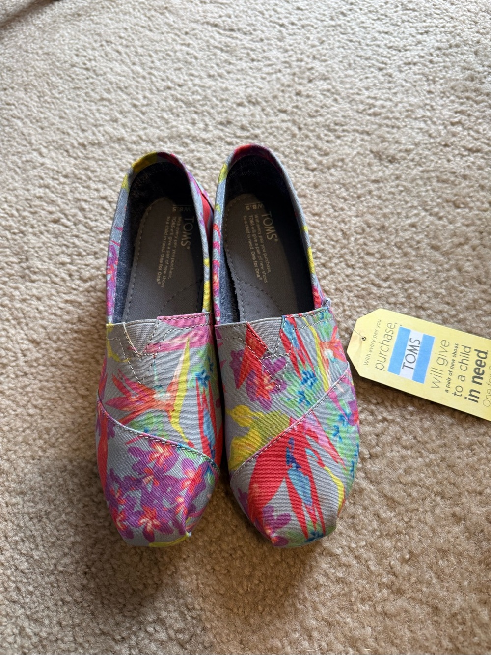 TOMS Women’s ‘Grey Birds of Paradise’ Canvas Slip-On - Picture 3 of 10